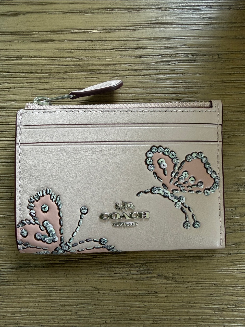 NWT Coach Mini Skinny ID / Card Case Wallet Pink Butterfly Design
